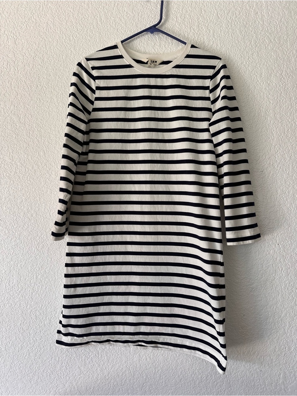 Boden Mini T-shirt Dress Women’s US 8R Ivory Black Breton Stripe Weekend Day S27